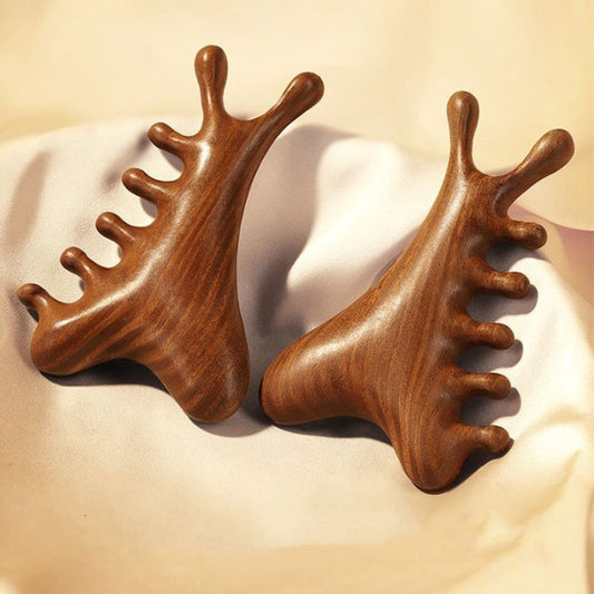 ✨4-i-1 träkam för hårbottenmassage och Gua Sha-verkty