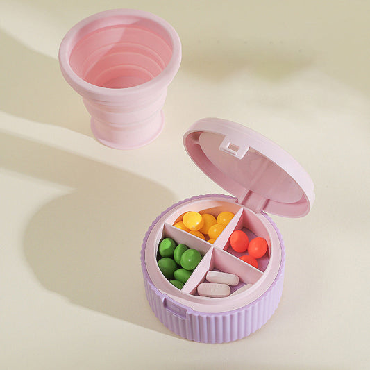 Pillerhållare med vikbar silikonkopp