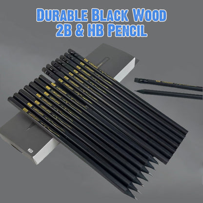 Hållbar svart träpenna 2B & HB